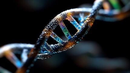 Microscopic View of a DNA Double Helix: A Colorful Representation of Genetic Code