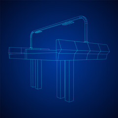 Wireframe Mesh Bridge Highway. Connection Structure. Digital Data Visualization Concept. Vector Illustration.