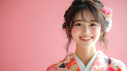 成人式のために着物を着た女性