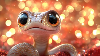 Cute Baby Lizard with Big Eyes on a Shimmering Background