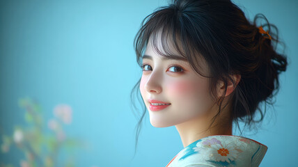 成人式のために着物を着た女性