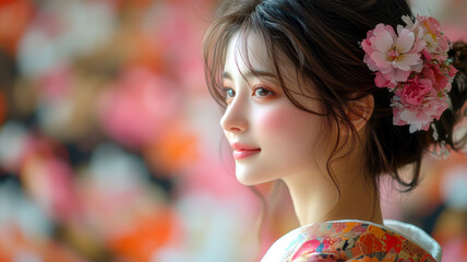 成人式のために着物を着た女性