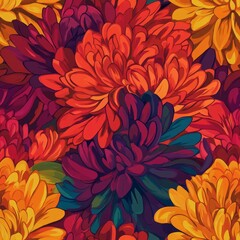 Vibrant Floral Pattern with Chrysanthemum seamless, pattern, background, texture