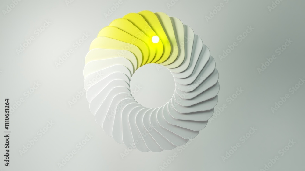 Poster abstract circular design featuring a gradient from yellow to white, illuminated by a central light s