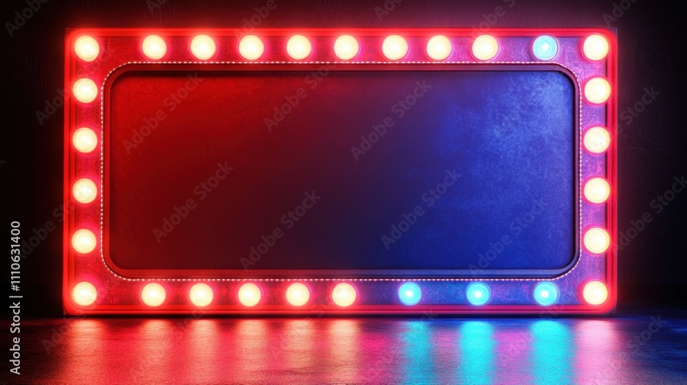 Poster retro light frame with colorful bulbs for signage or display use