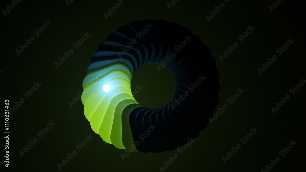 Poster green and blue gradient abstract circular shape with light emitting from its center, creating a beau