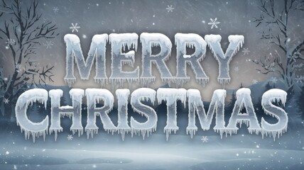 Merry christmas text with snow and ice