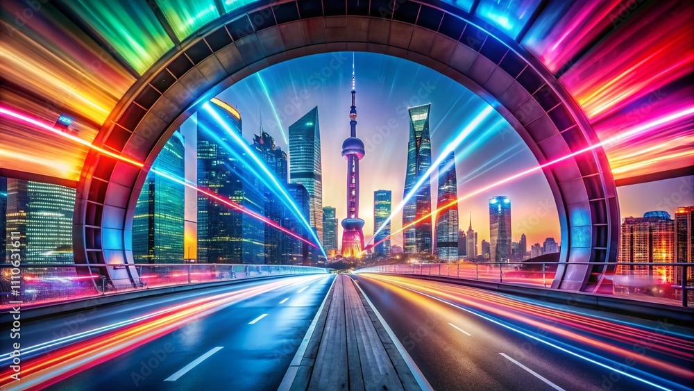 Poster captivating abstract tunnel backgrounds with motion blur and light show in shanghai, perfect for dyn