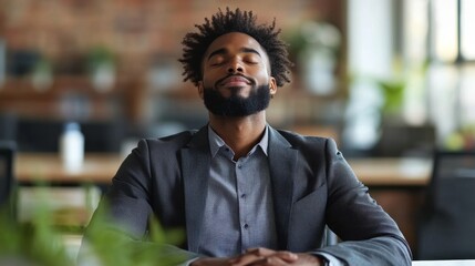 A Businessman Meditating Peacefully In Office Setting