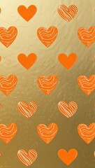 Orange Heart pattern hand drawn design on Gold background illustration