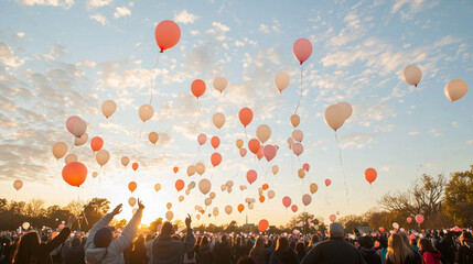 Charity Marathon Participants Releasing Colorful Balloons