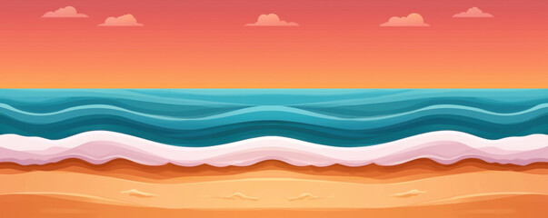 serene ocean view with gentle waves and colorful sunset