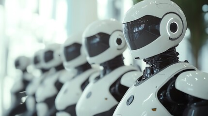 Fototapeta premium Ai powered financial, Humanoid Robots in Modern Customer Service Environments