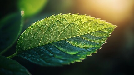 Illuminated Dewy Leaf Basking In Golden Sunlight