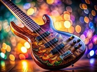 Fototapeta premium Captivating Bass Guitar in Focus: A Striking Composition Using the Rule of Thirds with Vibrant Colors and Rich Textures for Music Enthusiasts and Instrument Lovers