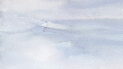 Light Blue and Gray Sky Watercolor Background 16:9 Hand Painted for Text and Copy Space