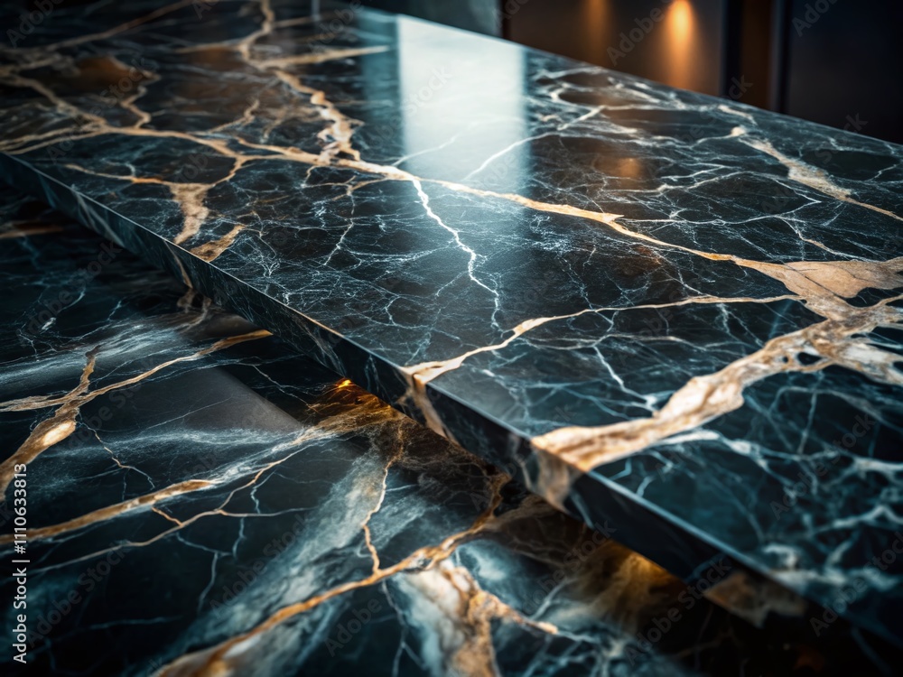 Poster captivating black marble texture in low light: an abstract background pattern showcasing rich veins 
