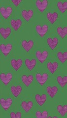 Purple Heart pattern hand drawn design on Green background illustration