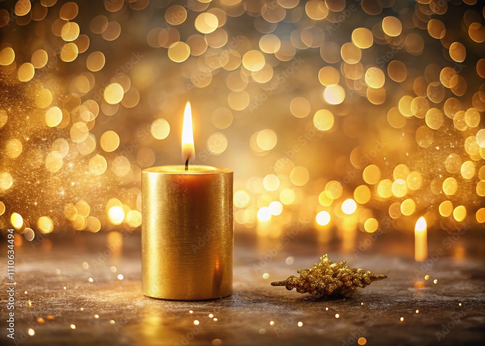 Poster captivating bokeh effect of a flame flickering on a thin golden candle, illuminating darkness with w