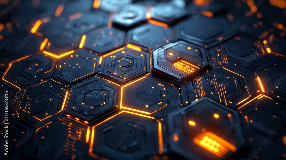 Poster illuminated hexagonal technological surface design