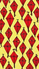Fototapeta premium Red Kite pattern hand drawn design on Yellow background illustration