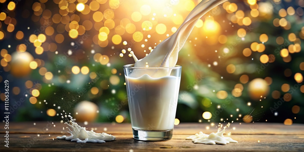 Aufkleber captivating close-up of milk being poured into a glass with beautiful bokeh effect creating a dreamy