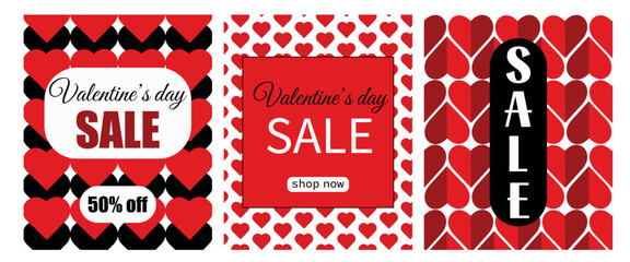 Set of bright Valentine's Day sale posters.