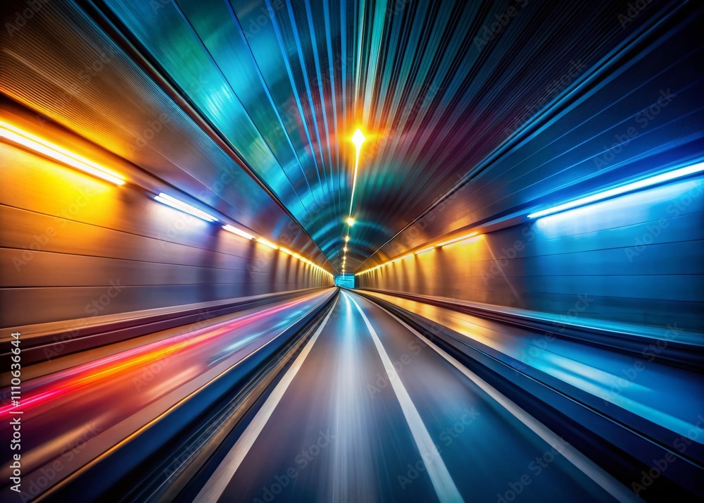 Poster captivating conceptual photography of a blurred speed motion inside a tunnel, showcasing dynamic mov