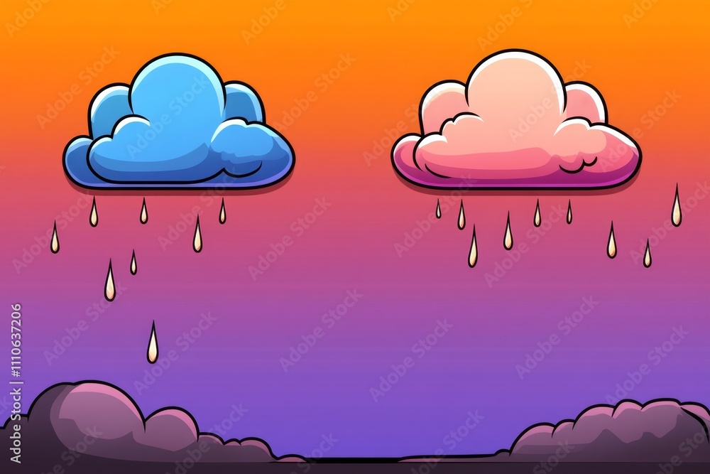 Poster A pixel art depiction of fluffy clouds drifting across a vibrant 8-bit sky, with animated raindrops falling gently below