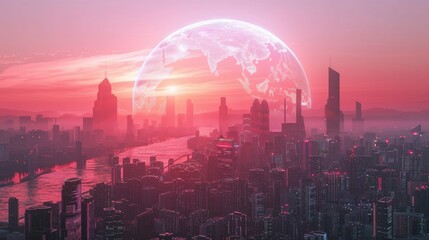 city skyline at sunset