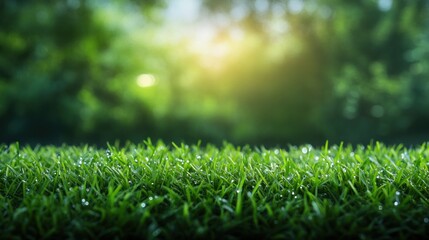 Fototapeta premium Morning dew on lush grass nature scene close-up serene environment fresh perspective tranquility concept