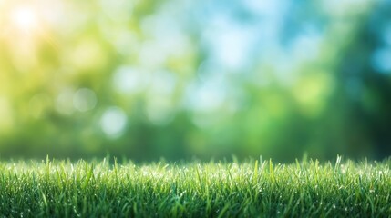 Fototapeta premium Lush green grass field serene nature scene landscape tranquil environment close-up view natural beauty for relaxation