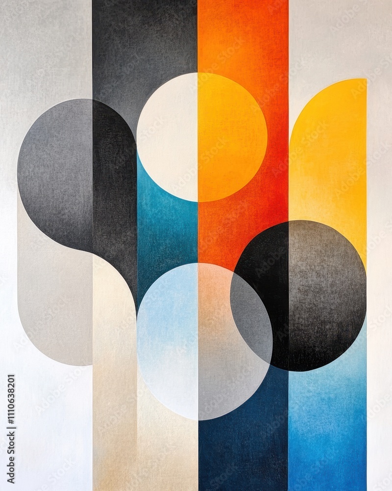 Poster bold geometric shapes and vibrant colors create a striking abstract artwork on the canvas