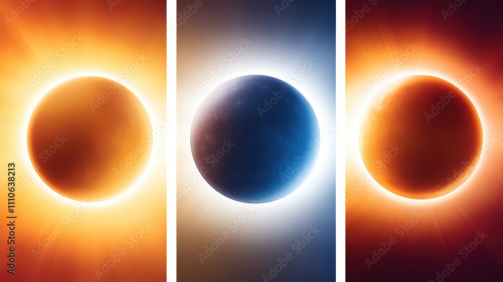 Poster stunning progression of a solar eclipse captured in three mesmerizing phases