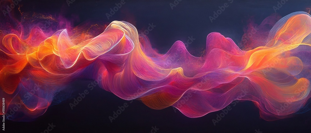 Poster abstract visualization of rhythmic speech and sound depicted as mesmerizing waves of vibrant pulsati