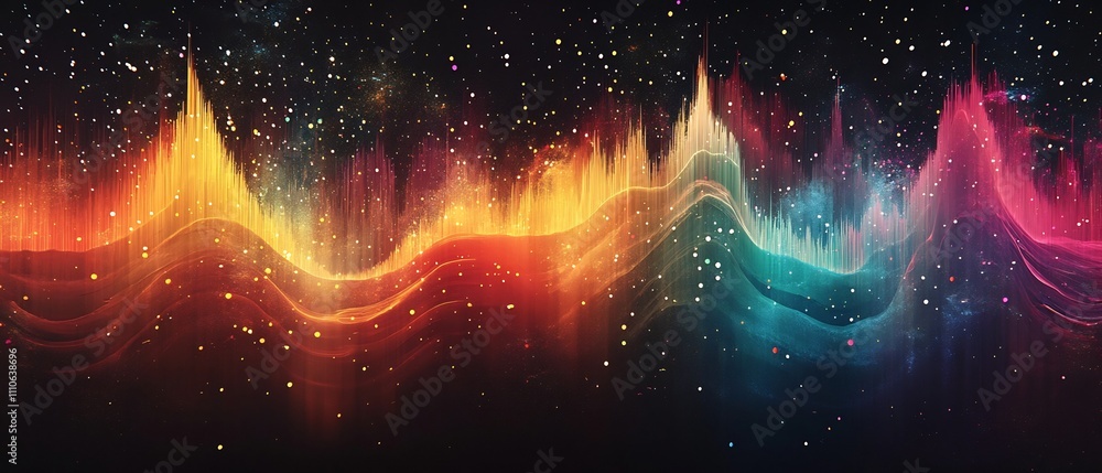 Poster vibrant frequency waves an representation of varied voice pitches and sound frequencies illustrated 