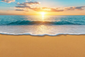 Obraz premium A shot of golden sunset clouds glowing above a serene ocean horizon