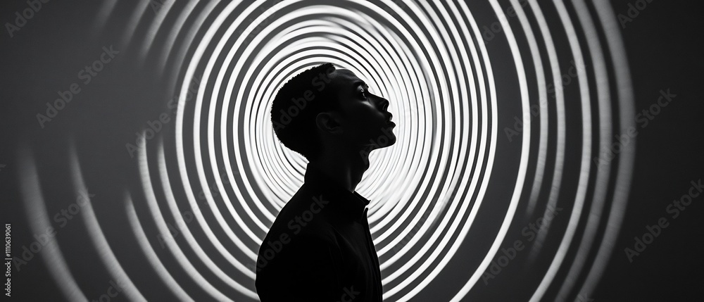 Poster powerful projected speech echoing with expanding concentric sound circles creating a dynamic and imm