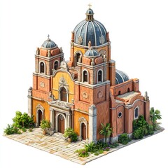 Fototapeta premium Isometric view of a colonial-style church.