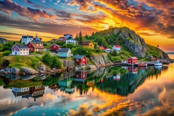 Fototapeta premium Captivating Double Exposure Photography of Newfoundland's Vibrant Colors Blending Nature and Urban Landscapes in a Stunning Visual Harmony