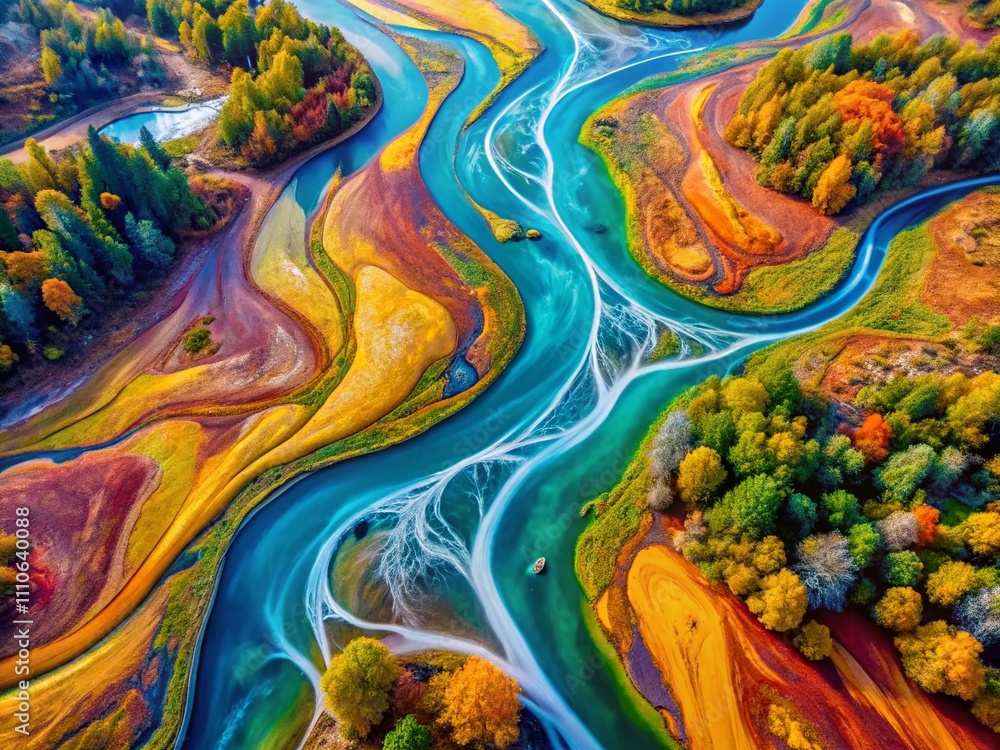 Poster captivating drone photography of colorful fluid shapes displaying abstract liquid flow and curves in