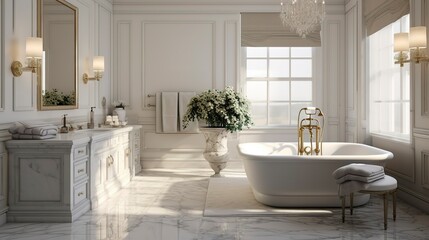 A photo of a classic and timeless master bathroom
