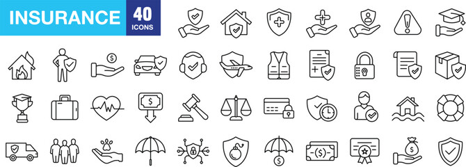 "Versatile Line Icons Representing Insurance and Risk Management"