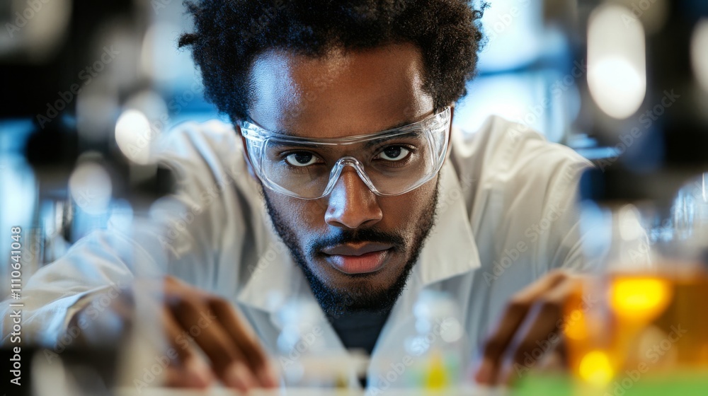 Poster a focused scientist works in a modern laboratory setting