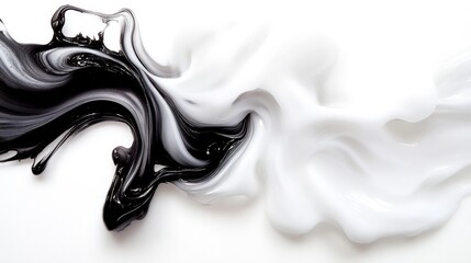 Black and white abstract paint swirl on a white isolated background.