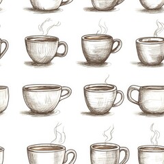 Hand Drawn Coffee Cups Seamless Pattern seamless, pattern, background, texture