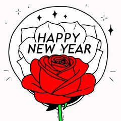 Happy-new-year-with-round-rose-red-black-color-and-white-background