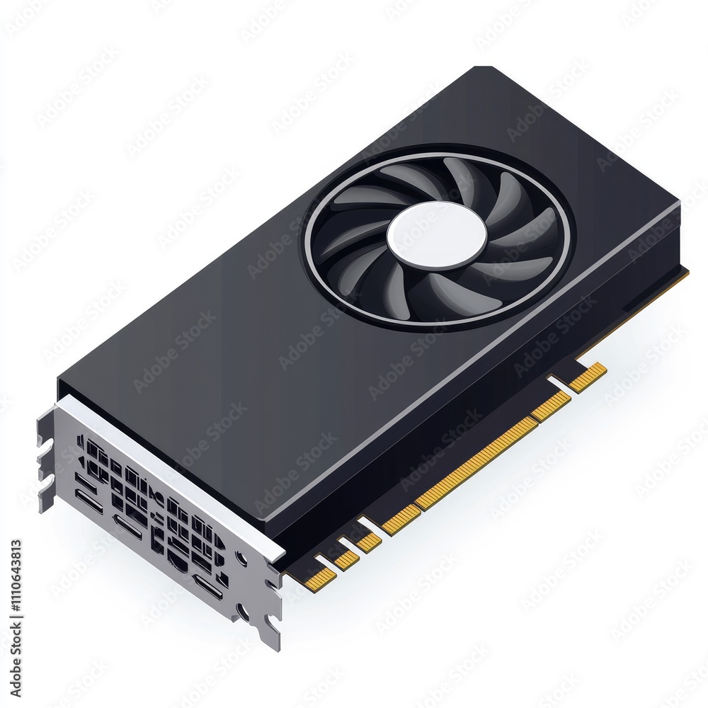 Poster isometric view of a graphics card.