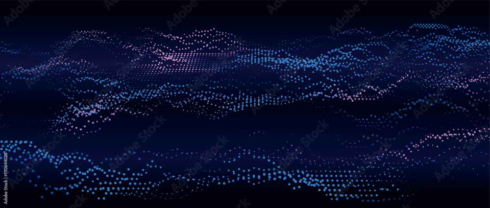 Poster digital dynamic wave of particles and lines. abstract blue futuristic background. big data visualiza