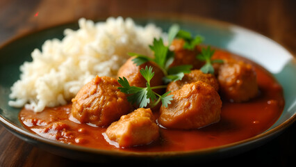 Flavorful Chicken Tikka Masala with Fluffy Rice Showcasing the Enticing Aromas of Rich Spices